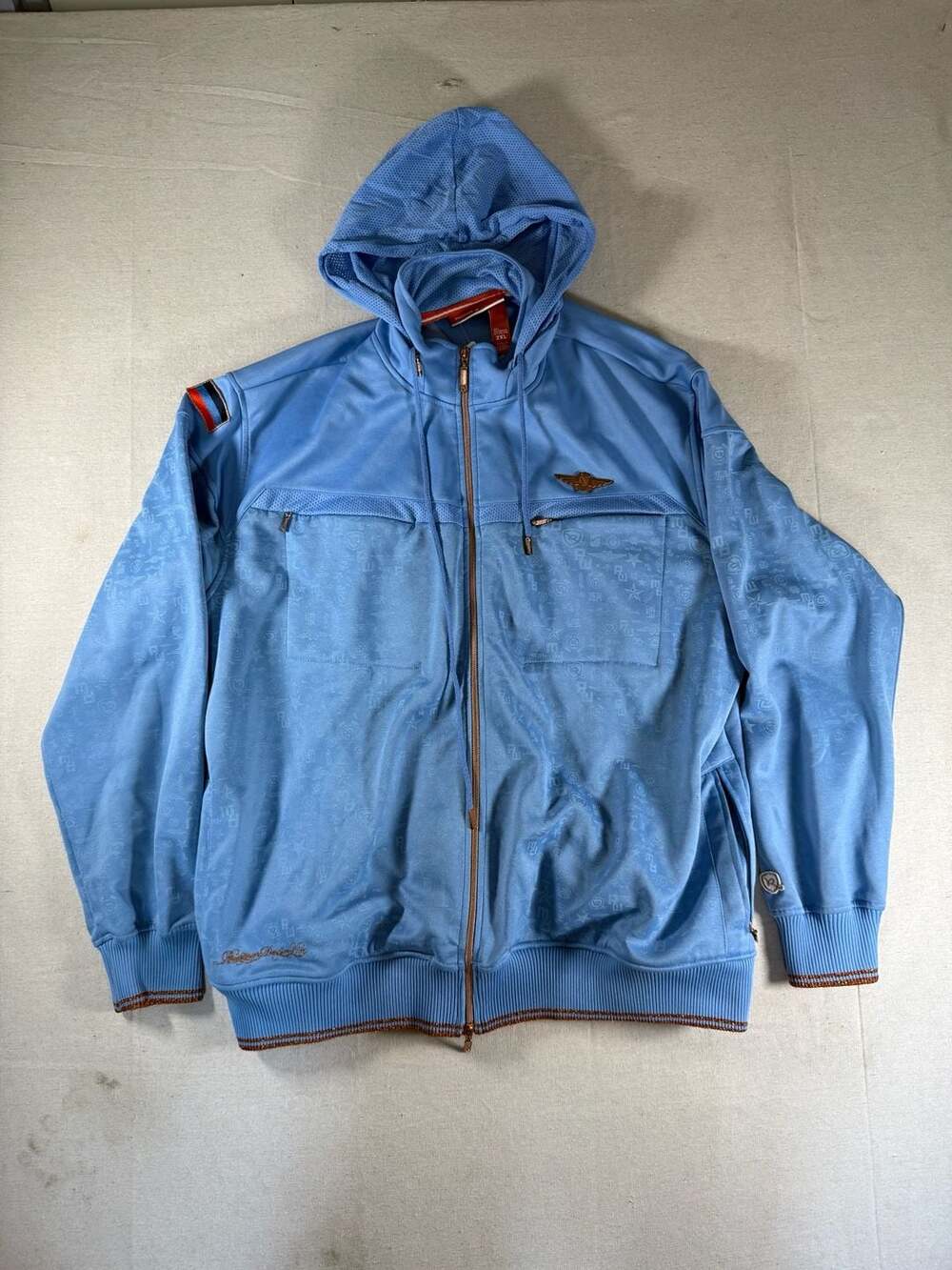 Rocawear Men's Stowaway Hood Track Jacket with All-Over Logo Print 2XL Hiphop